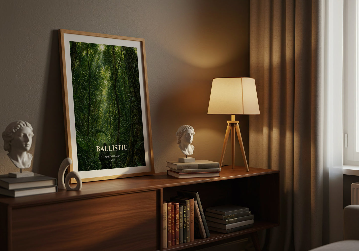 Ballistic watercolour print on bookshelf – Mark Greaney fan gift