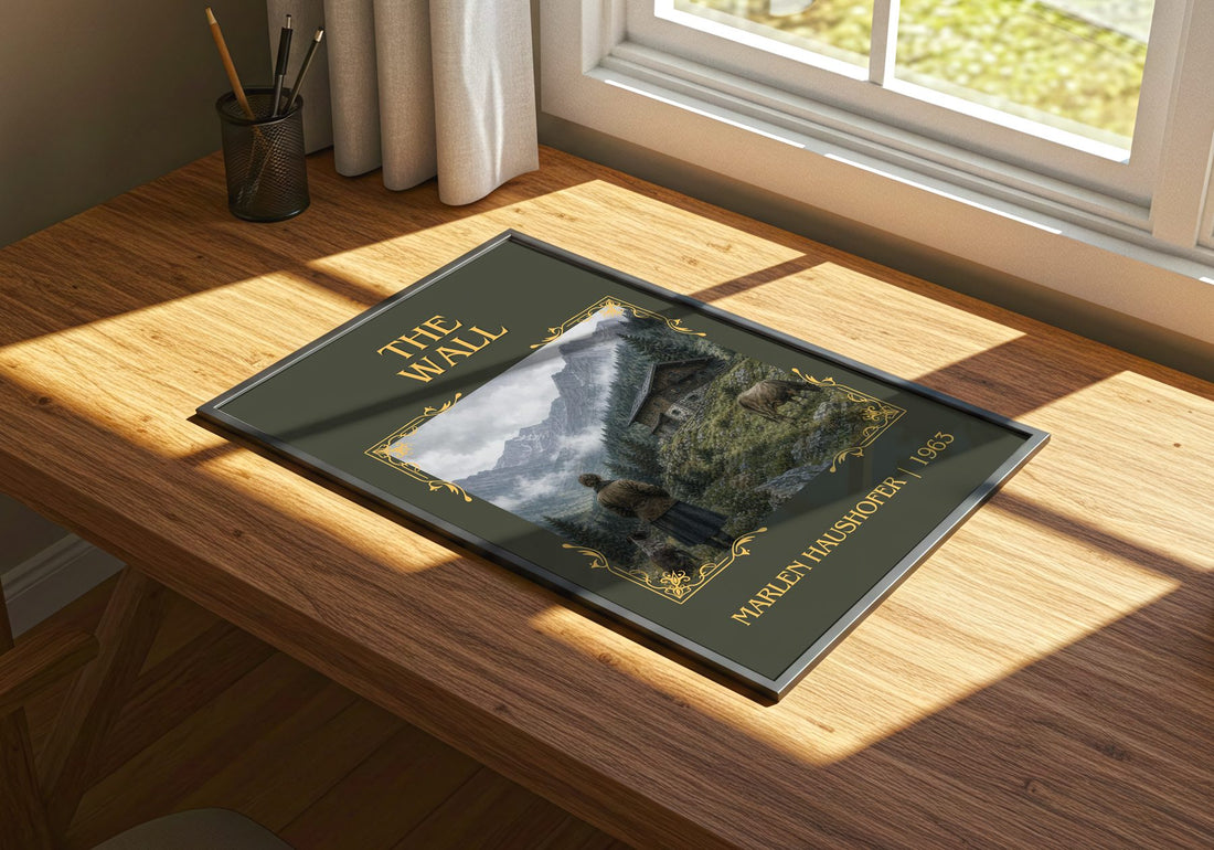 The Wall Classic Book Art Print by Marlen Haushofer – print on a sunlit desk