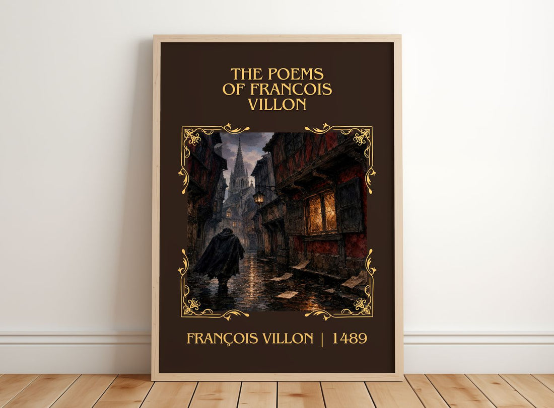 The Poems of Francois Villon Classic Book Art Print by François Villon – framed print leaning on a wooden floor