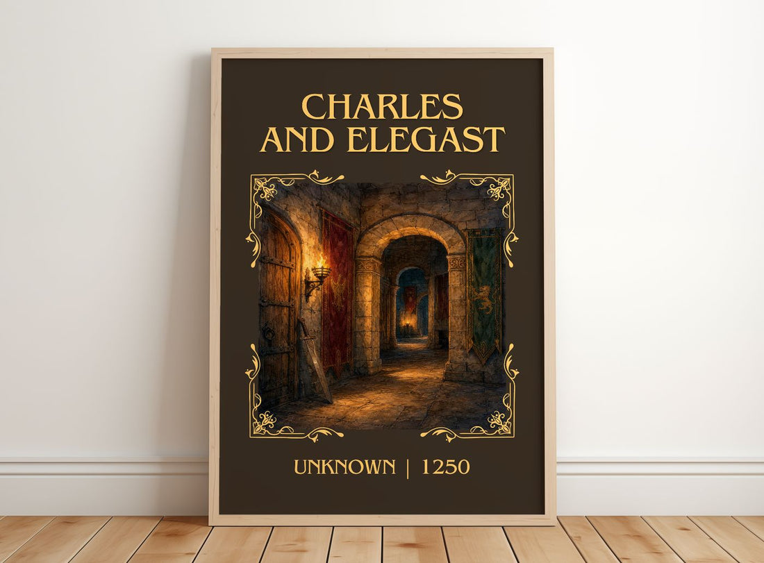Charles And Elegast Classic Book Art Print by Unknown – framed print leaning on a wooden floor