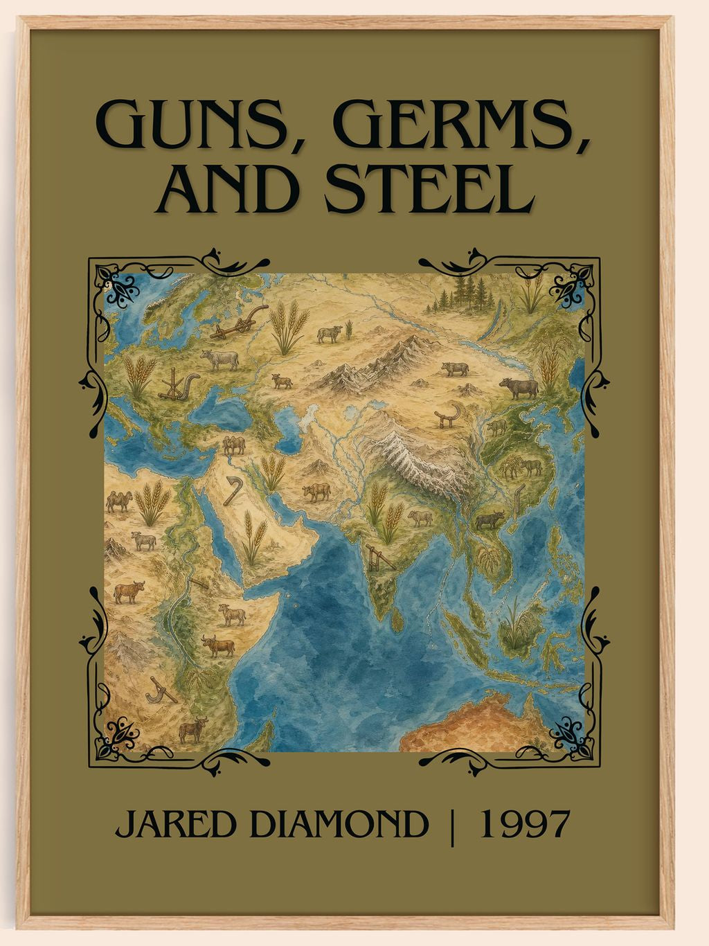 Guns, Germs, and Steel Classic Book Art Print by Jared Diamond – book poster