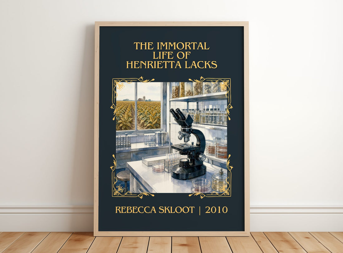 Immortal Life of Henrietta Lacks Classic Book Art Print by R. Skloot – framed print leaning on a wooden floor