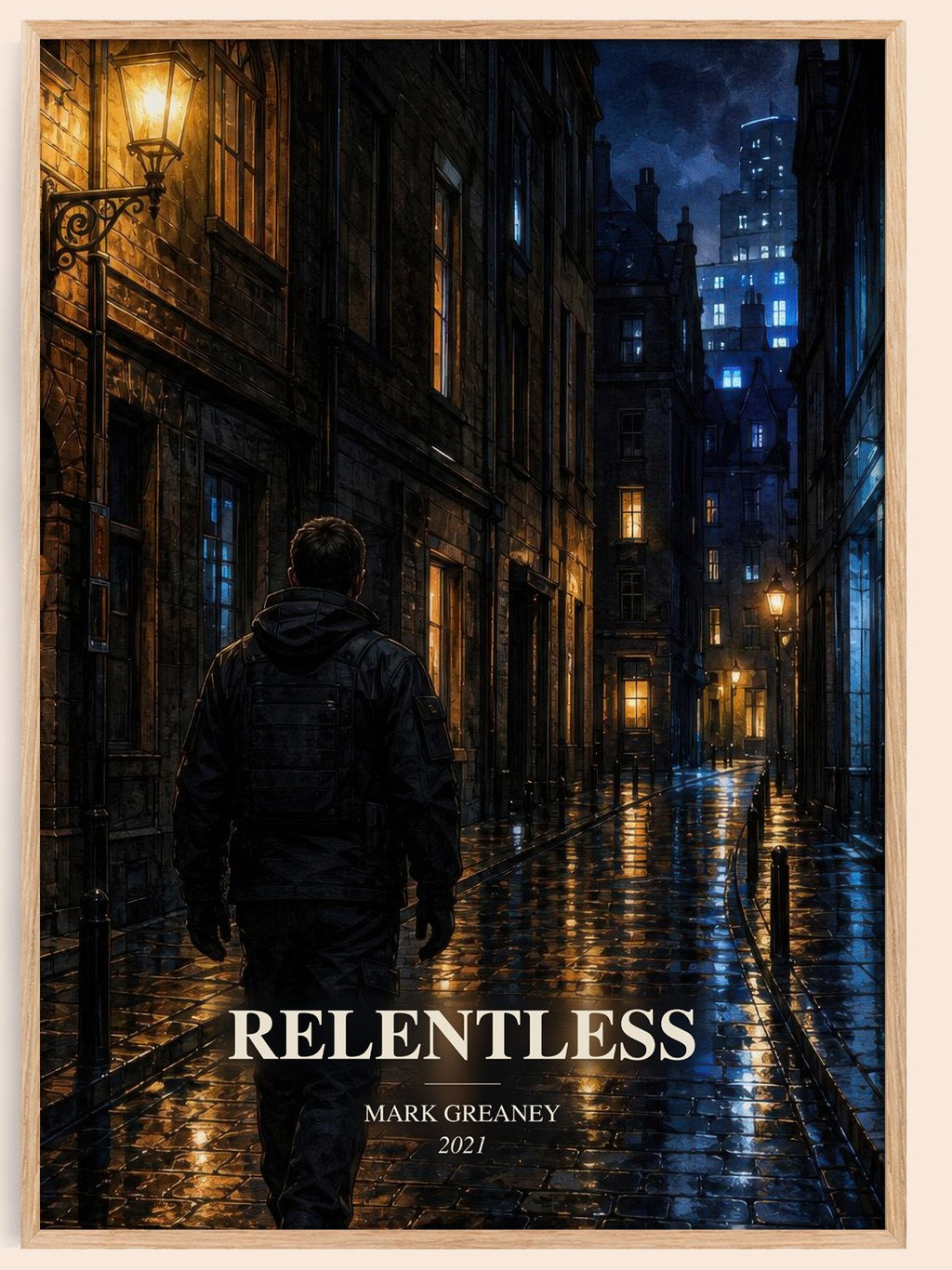Relentless watercolour book poster by Mark Greaney – framed literary art print
