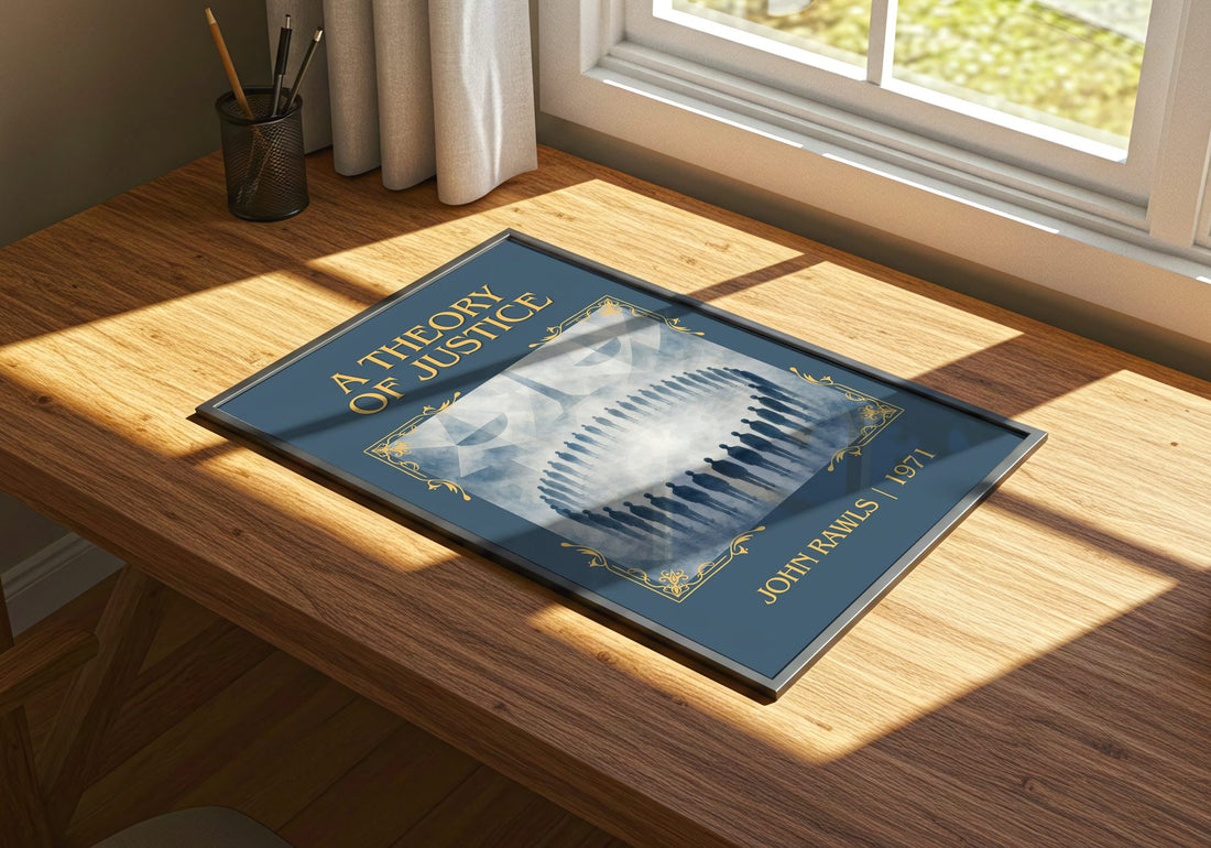 A Theory of Justice Classic Book Art Print by John Rawls – print on a sunlit desk