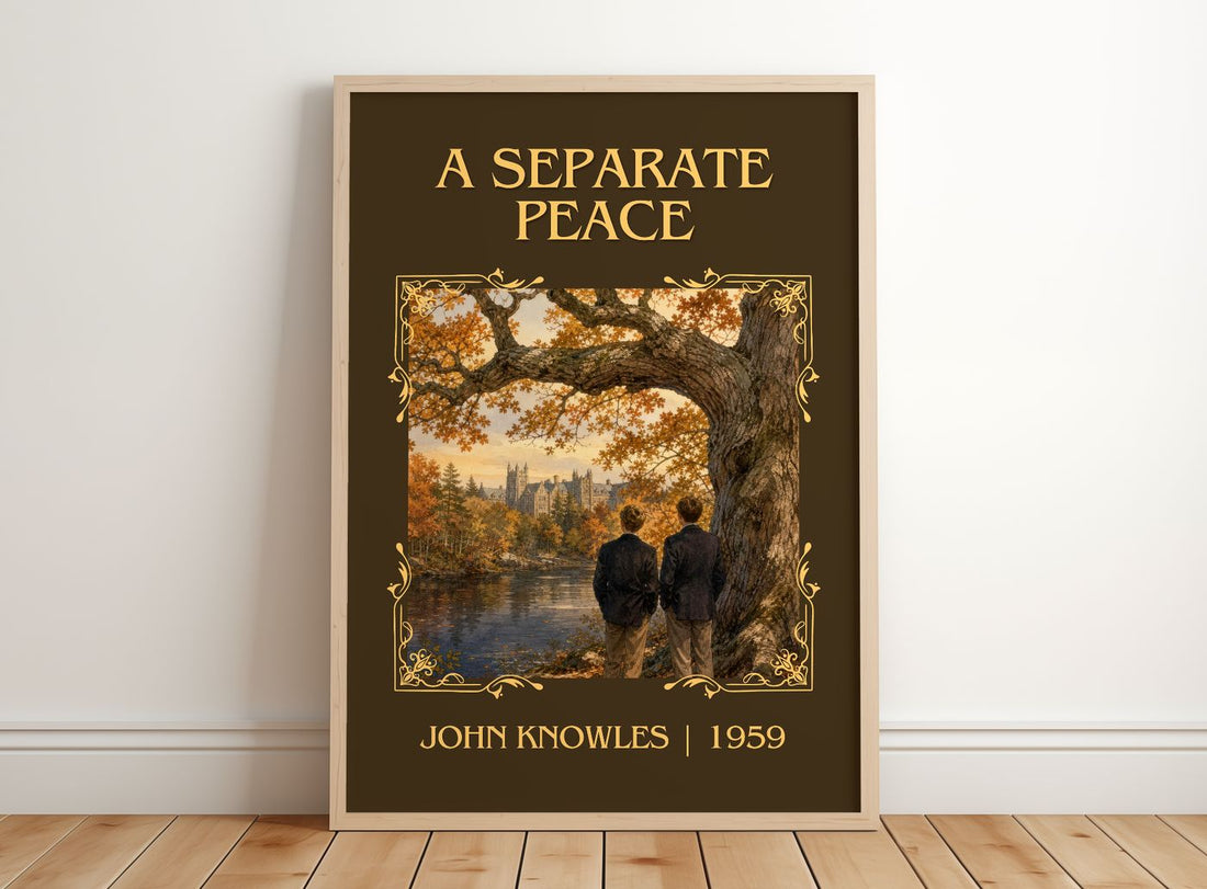 A Separate Peace Classic Book Art Print by John Knowles – framed print leaning on a wooden floor