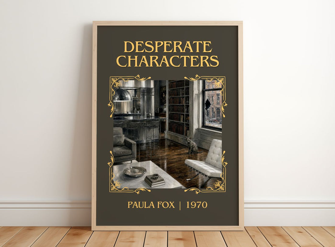 Desperate Characters Classic Book Art Print by Paula Fox – framed print leaning on a wooden floor