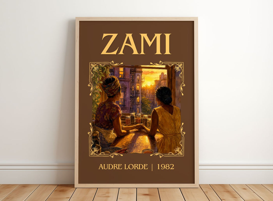 Zami Classic Book Art Print by Audre Lorde – framed print leaning on a wooden floor