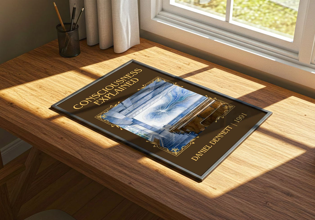Consciousness Explained Classic Book Art Print by Daniel Dennett – print on a sunlit desk