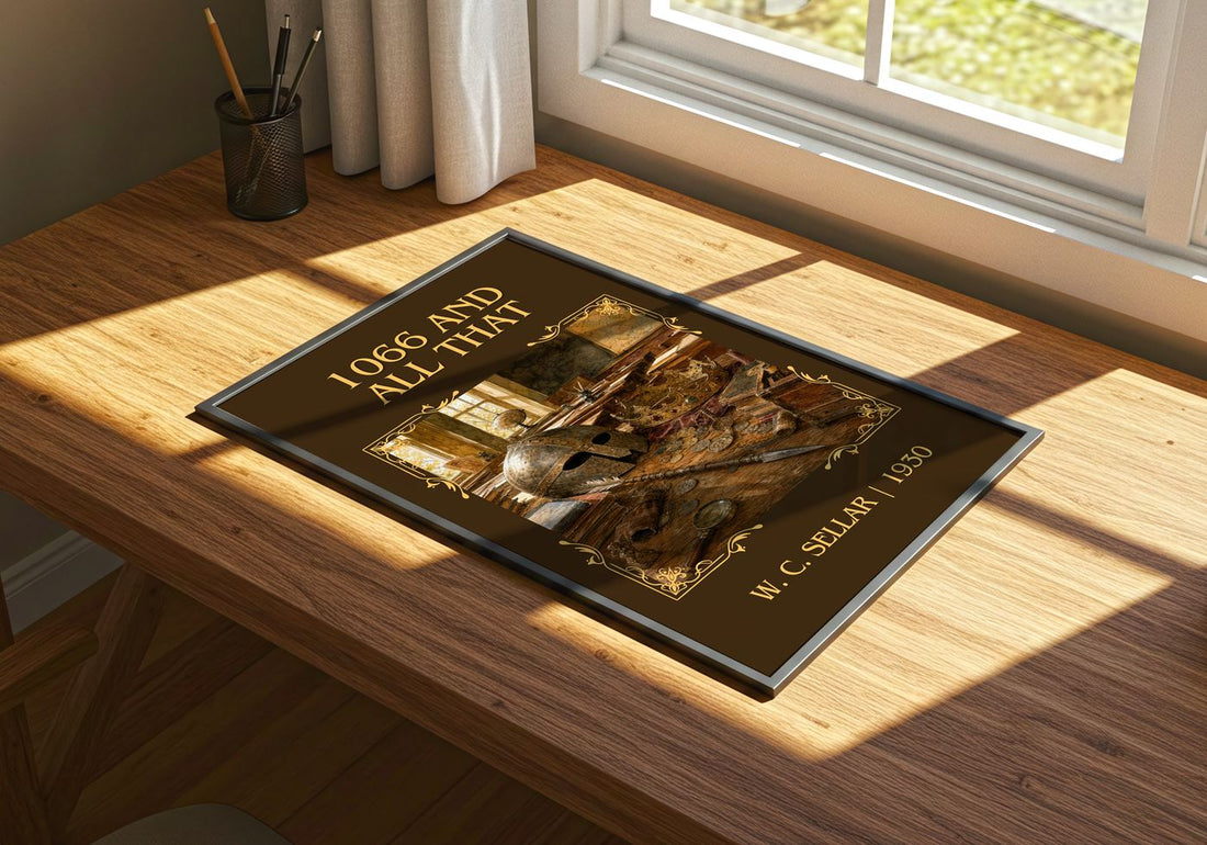 1066 And All That Classic Book Art Print by W. C. Sellar – print on a sunlit desk