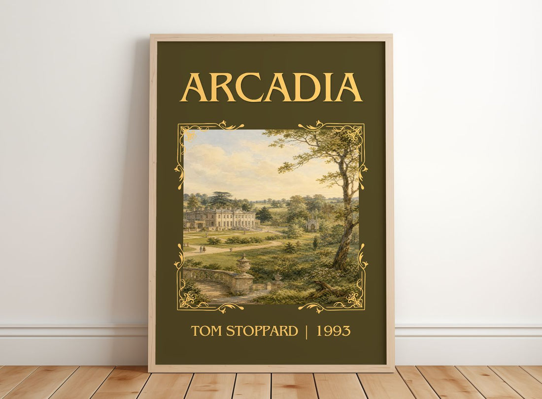 Arcadia Classic Book Art Print by Tom Stoppard – framed print leaning on a wooden floor
