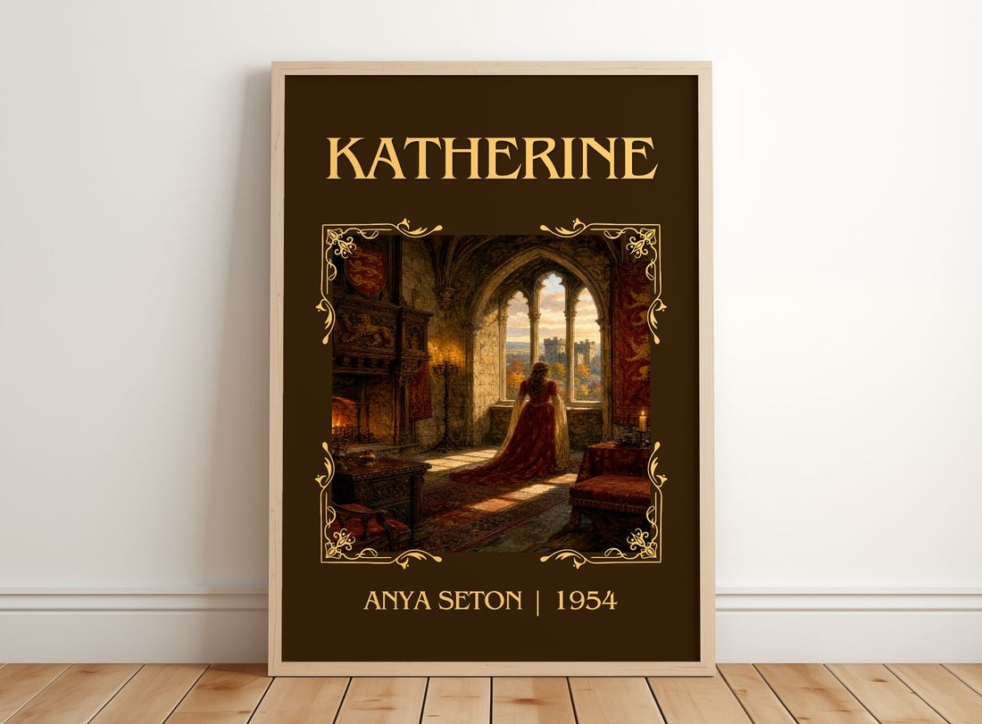 Katherine Classic Book Art Print by Anya Seton – framed print leaning on a wooden floor