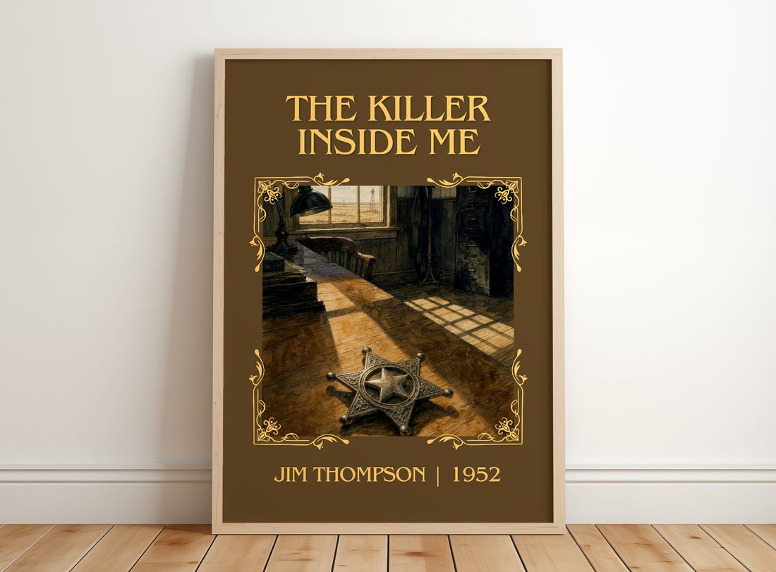 The Killer Inside Me Classic Book Art Print by Jim Thompson – framed print leaning on a wooden floor