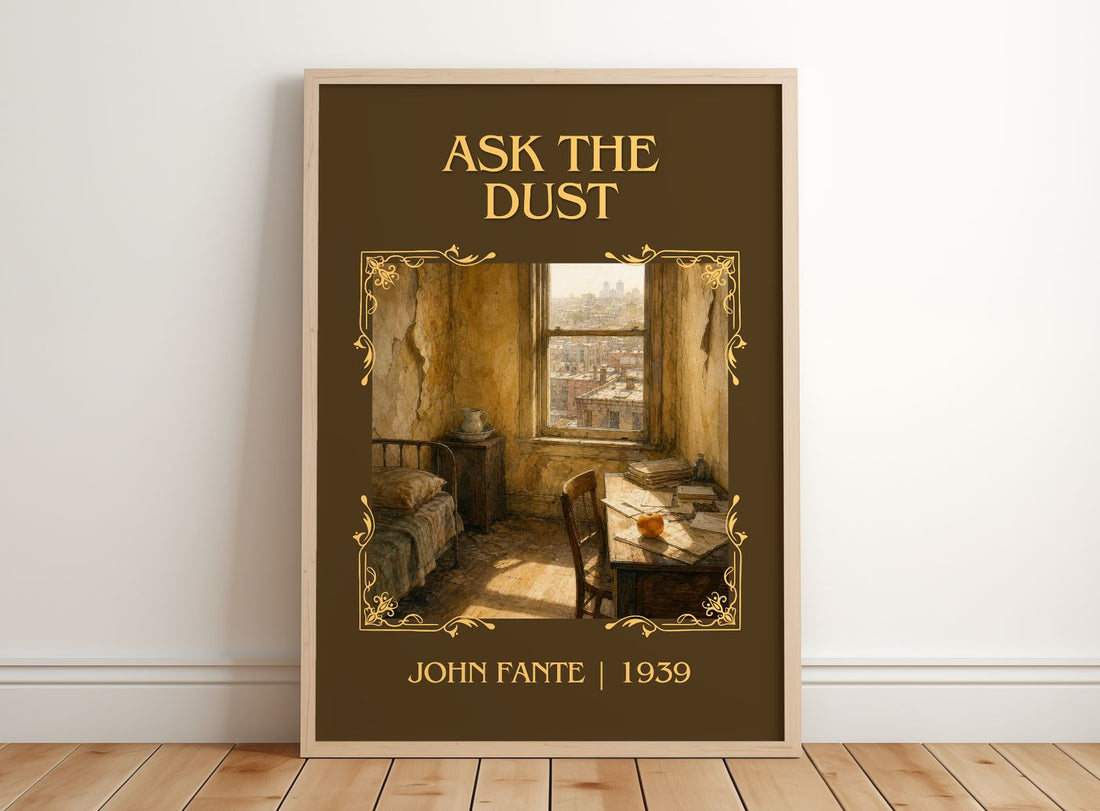 Ask The Dust Classic Book Art Print by John Fante – framed print leaning on a wooden floor