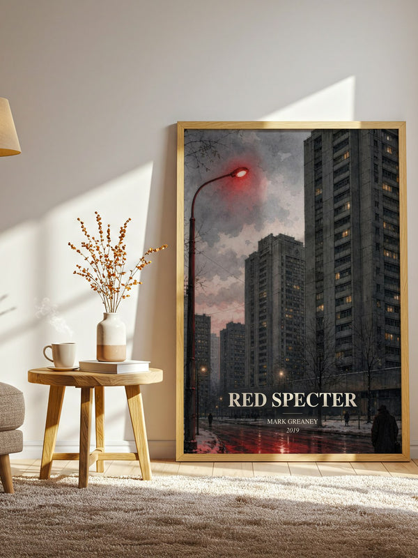 Red Specter watercolour print in frame leaning in hallway – thriller wall art