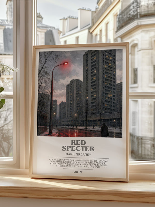 Red Specter Bookish Wall Art by Mark Greaney – framed print by a bright window
