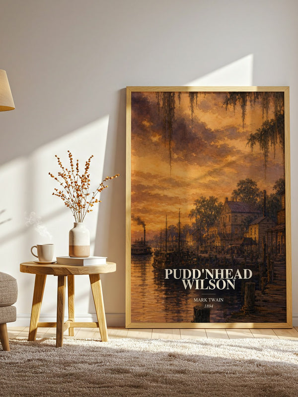 Pudd'Nhead Wilson watercolour print in frame leaning in hallway – satire wall art