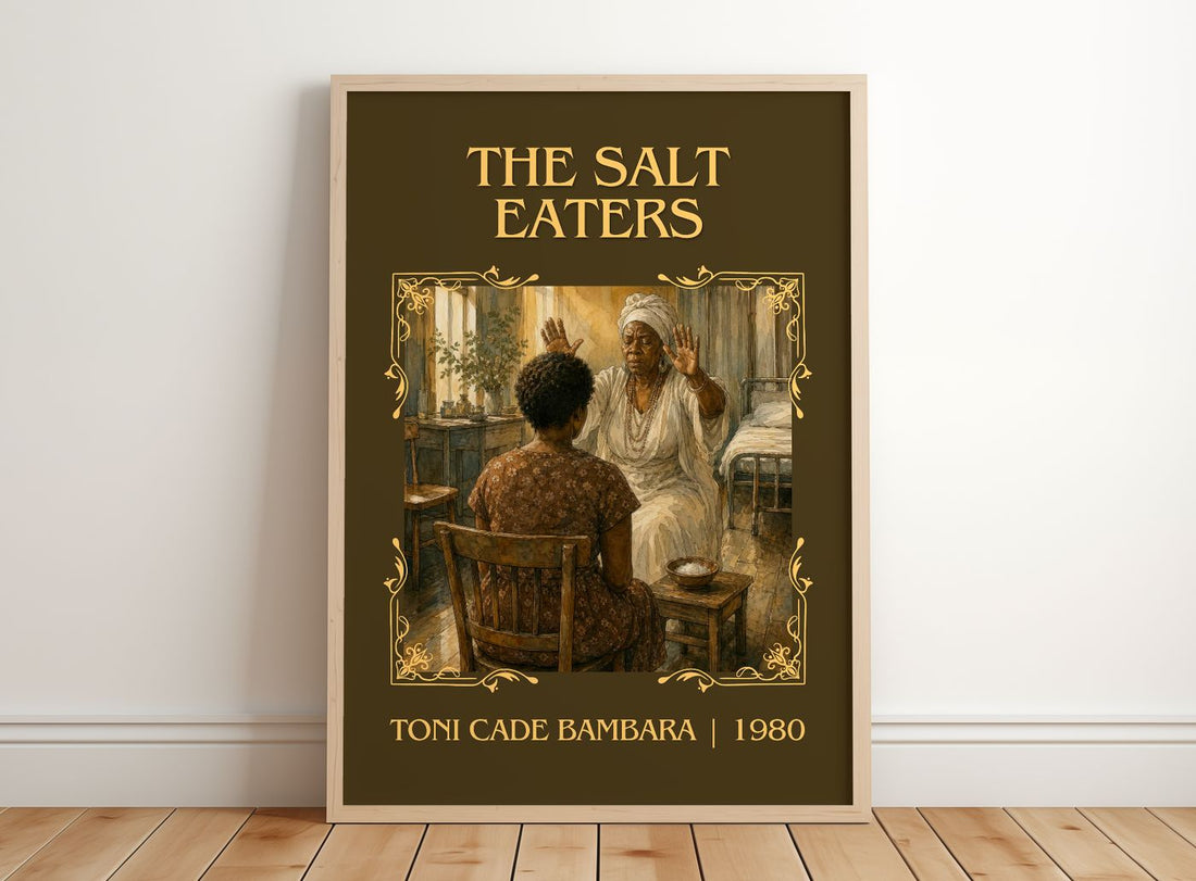 The Salt Eaters Classic Book Art Print by Toni Cade Bambara – framed print leaning on a wooden floor