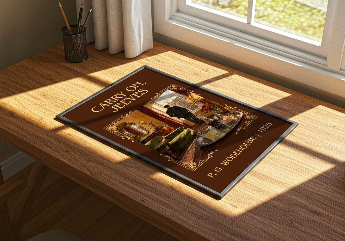 Carry On, Jeeves Classic Book Art Print by P. G. Wodehouse – print on a sunlit desk
