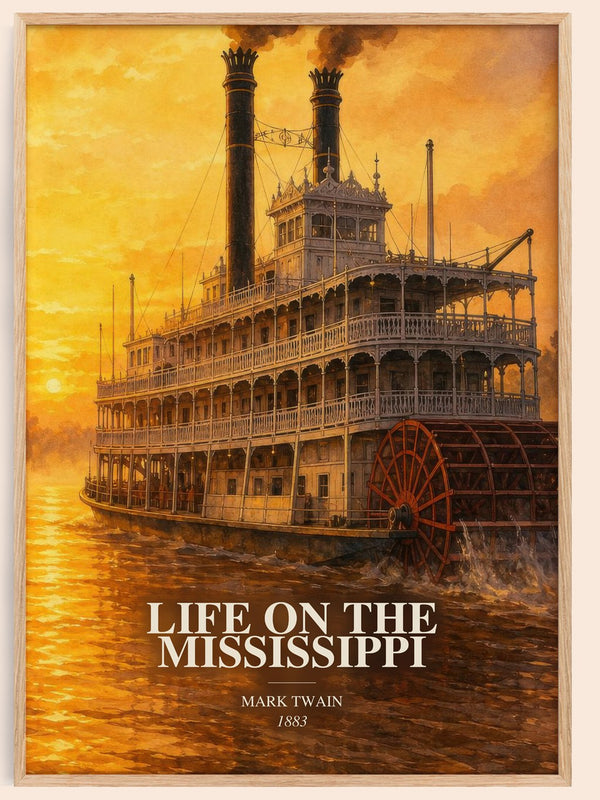 Life On The Mississippi watercolour book poster by Mark Twain – framed literary art print