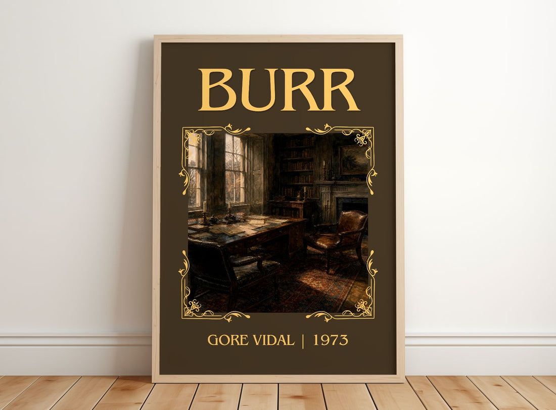 Burr Classic Book Art Print by Gore Vidal – framed print leaning on a wooden floor