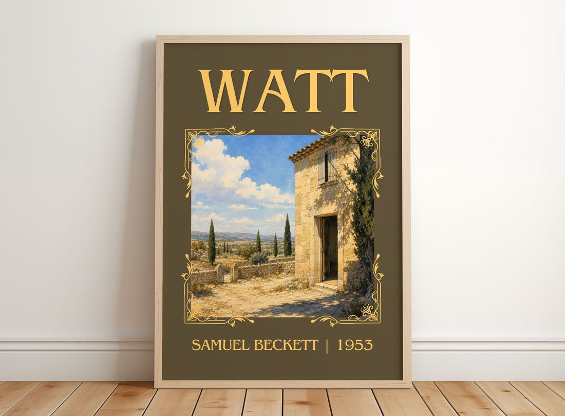 Watt Classic Book Art Print by Samuel Beckett – framed print leaning on a wooden floor