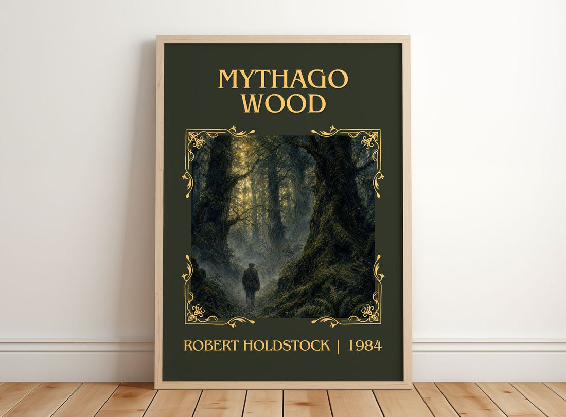 Mythago Wood Classic Book Art Print by Robert Holdstock – framed print leaning on a wooden floor