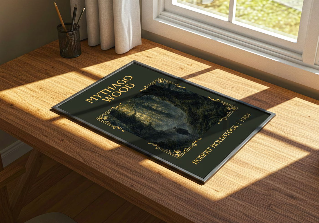 Mythago Wood Classic Book Art Print by Robert Holdstock – print on a sunlit desk