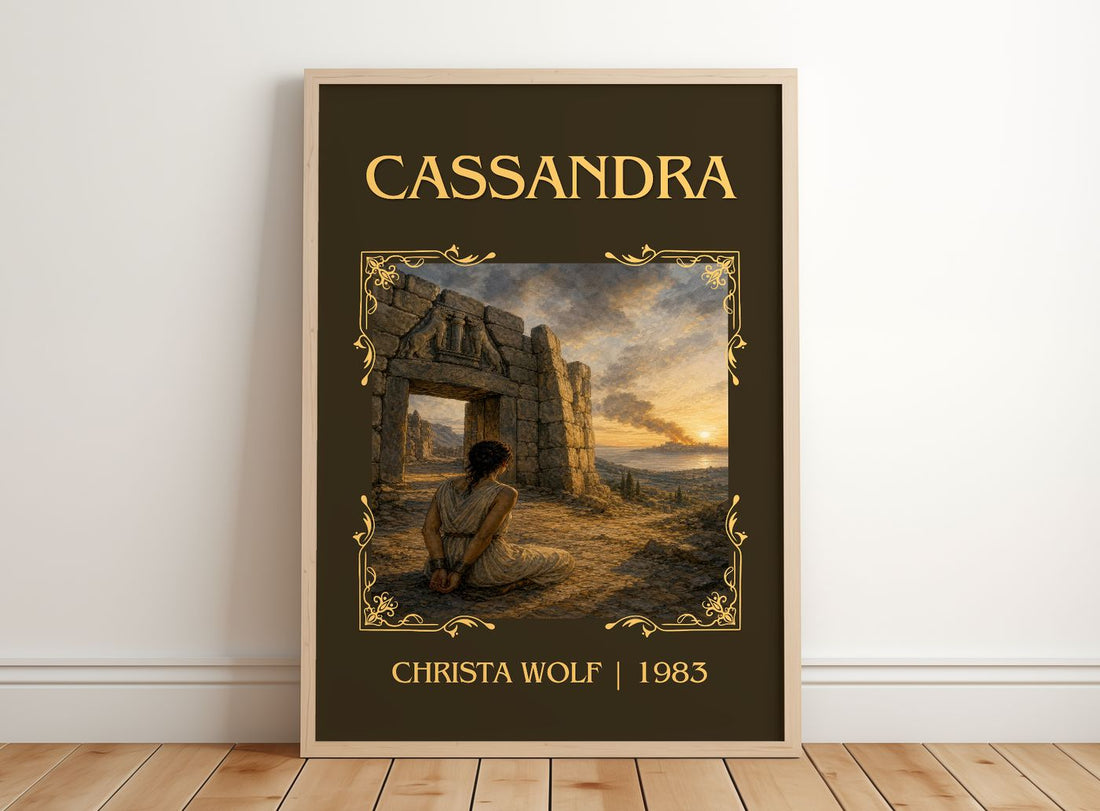 Cassandra Classic Book Art Print by Christa Wolf – framed print leaning on a wooden floor