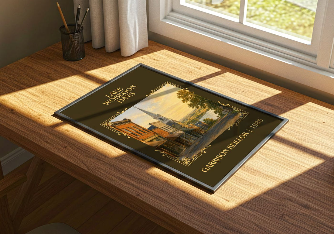 Lake Wobegon Days Classic Book Art Print by Garrison Keillor – print on a sunlit desk