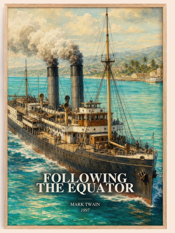Following The Equator watercolour book poster by Mark Twain – framed literary art print