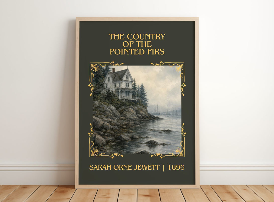 Country of the Pointed Firs Classic Book Art Print by S. Jewett – framed print leaning on a wooden floor