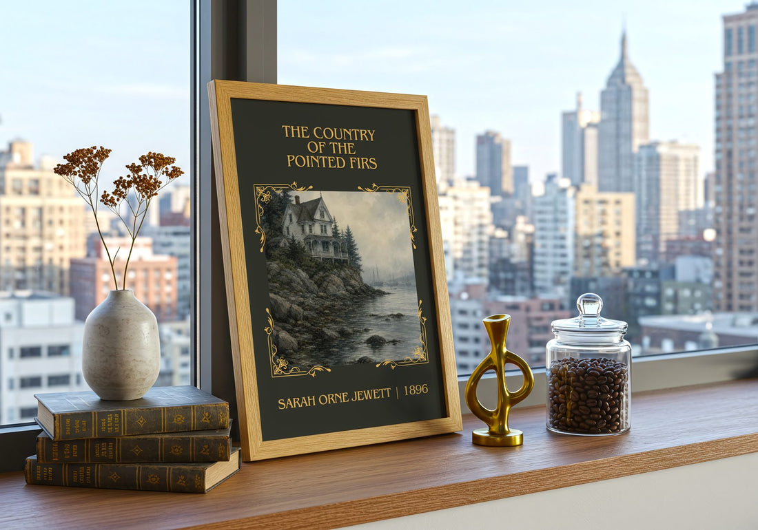 Country of the Pointed Firs Classic Book Art Print by S. Jewett – framed print on a city-view windowsill
