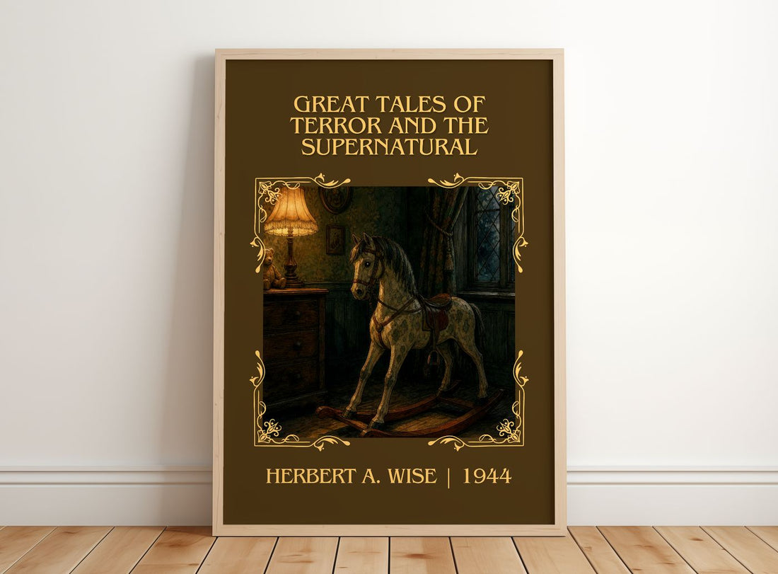 Great Tales Of Terror And The Supernatural Classic Book Art Print by Herbert A. Wise – framed print leaning on a wooden floor