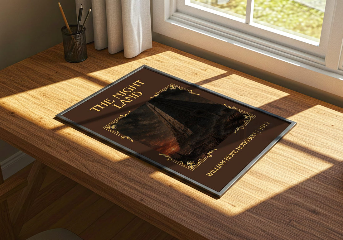 The Night Land Classic Book Art Print by William Hope Hodgson – print on a sunlit desk