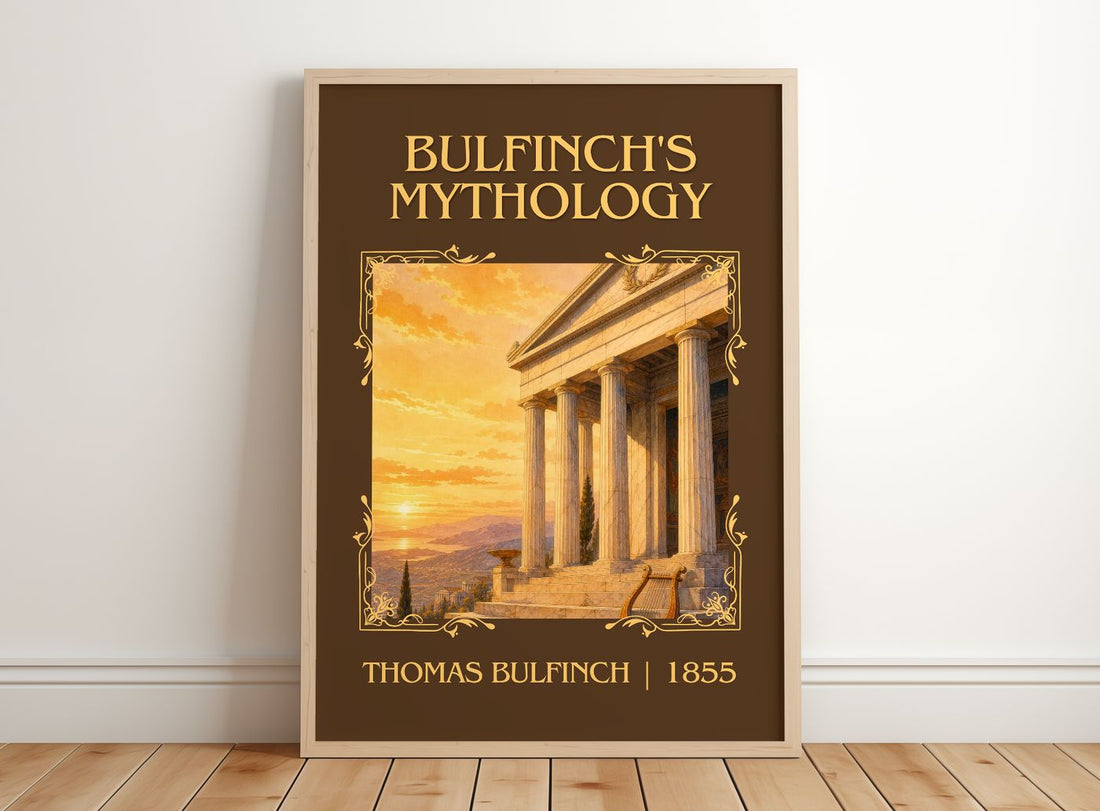 Bulfinch's Mythology Classic Book Art Print by Thomas Bulfinch – framed print leaning on a wooden floor