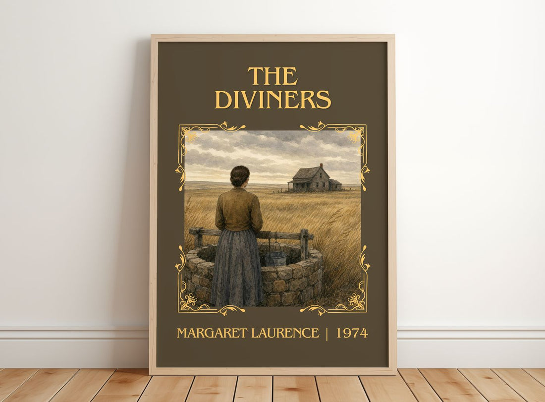 The Diviners Classic Book Art Print by Margaret Laurence – framed print leaning on a wooden floor