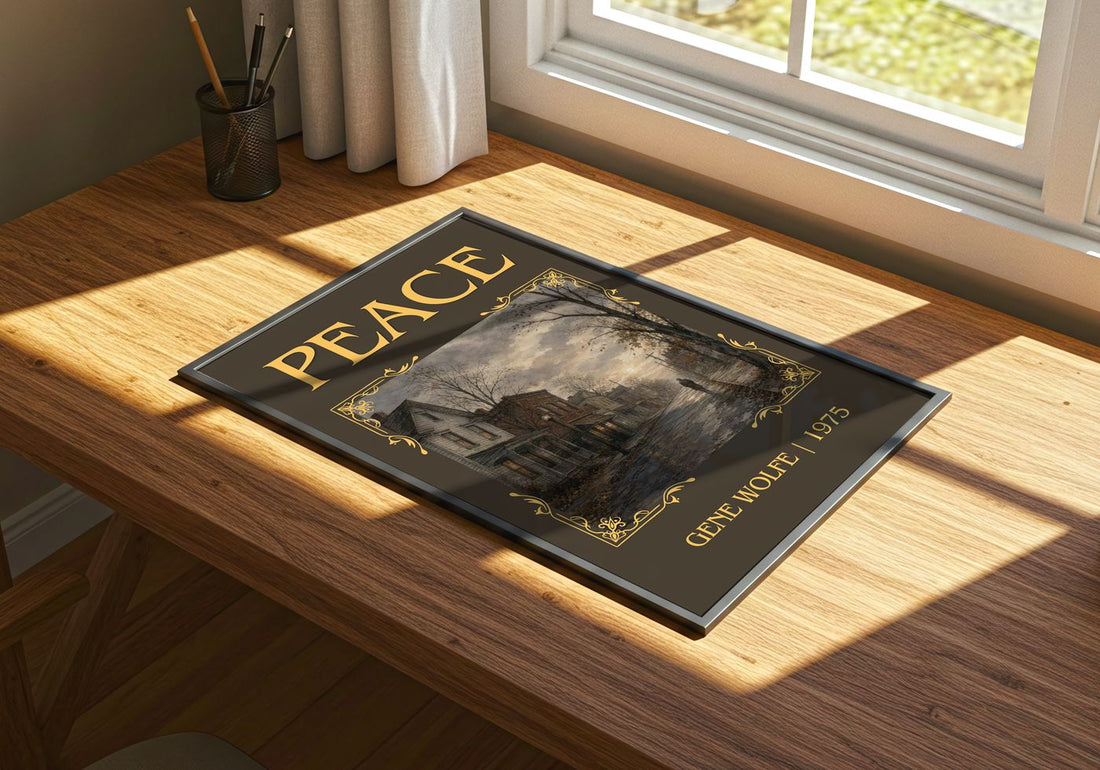 Peace Classic Book Art Print by Gene Wolfe – print on a sunlit desk