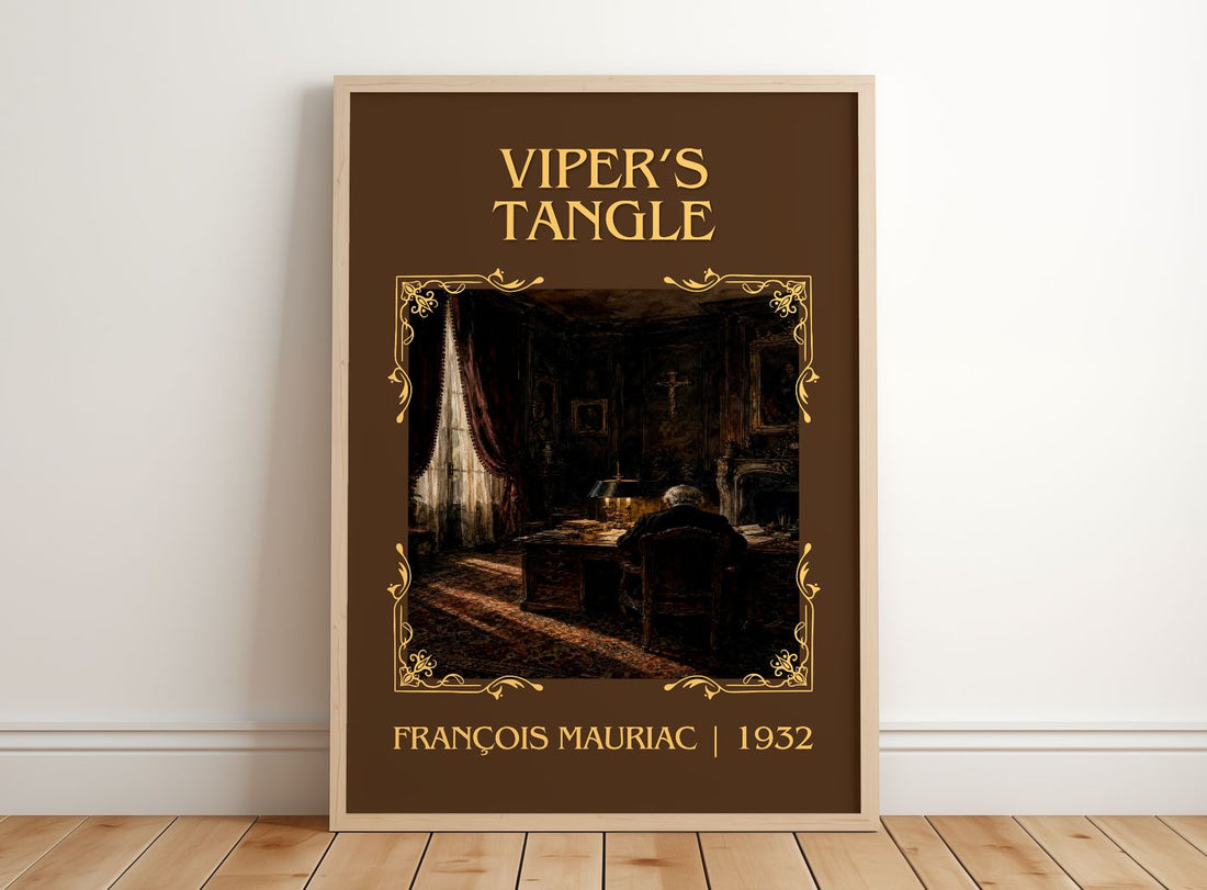 Viper’s Tangle Classic Book Art Print by François Mauriac – framed print leaning on a wooden floor