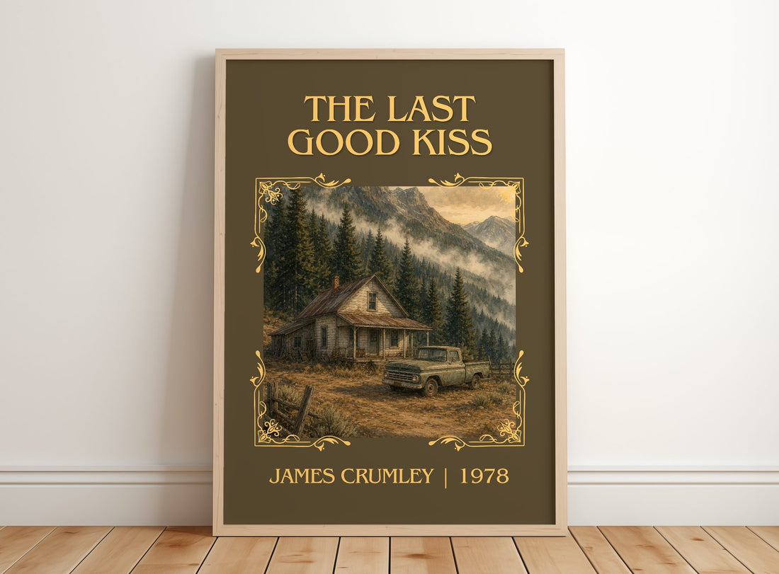 The Last Good Kiss Classic Book Art Print by James Crumley – framed print leaning on a wooden floor