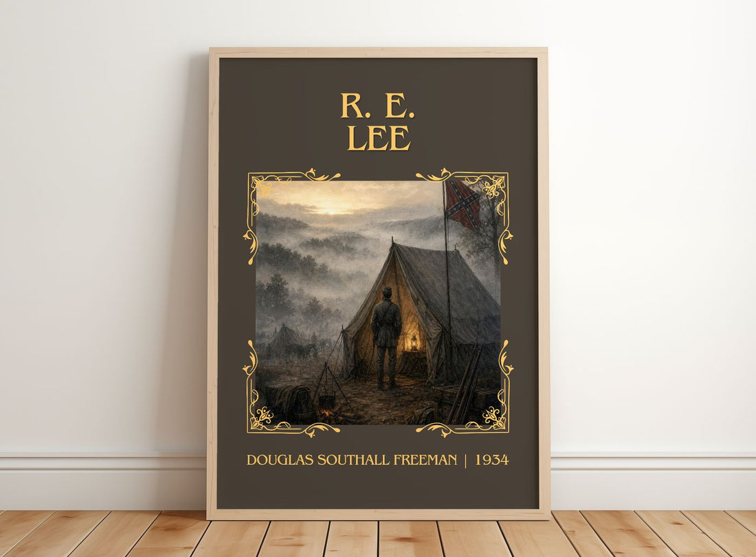 R. E. Lee Classic Book Art Print by Douglas Southall Freeman – framed print leaning on a wooden floor