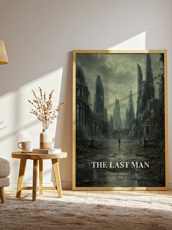 The Last Man watercolour print in frame leaning in hallway – sci fi wall art