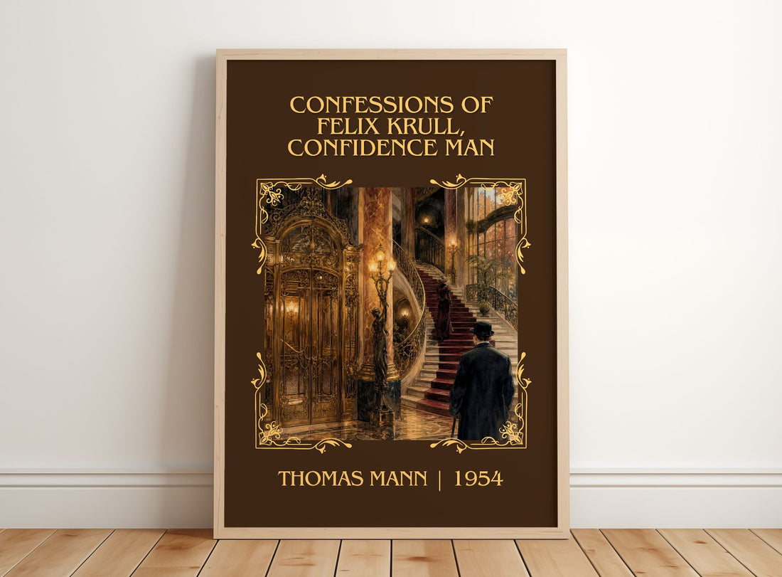 Confessions Of Felix Krull, Confidence Man Classic Book Art Print by Thomas Mann – framed print leaning on a wooden floor