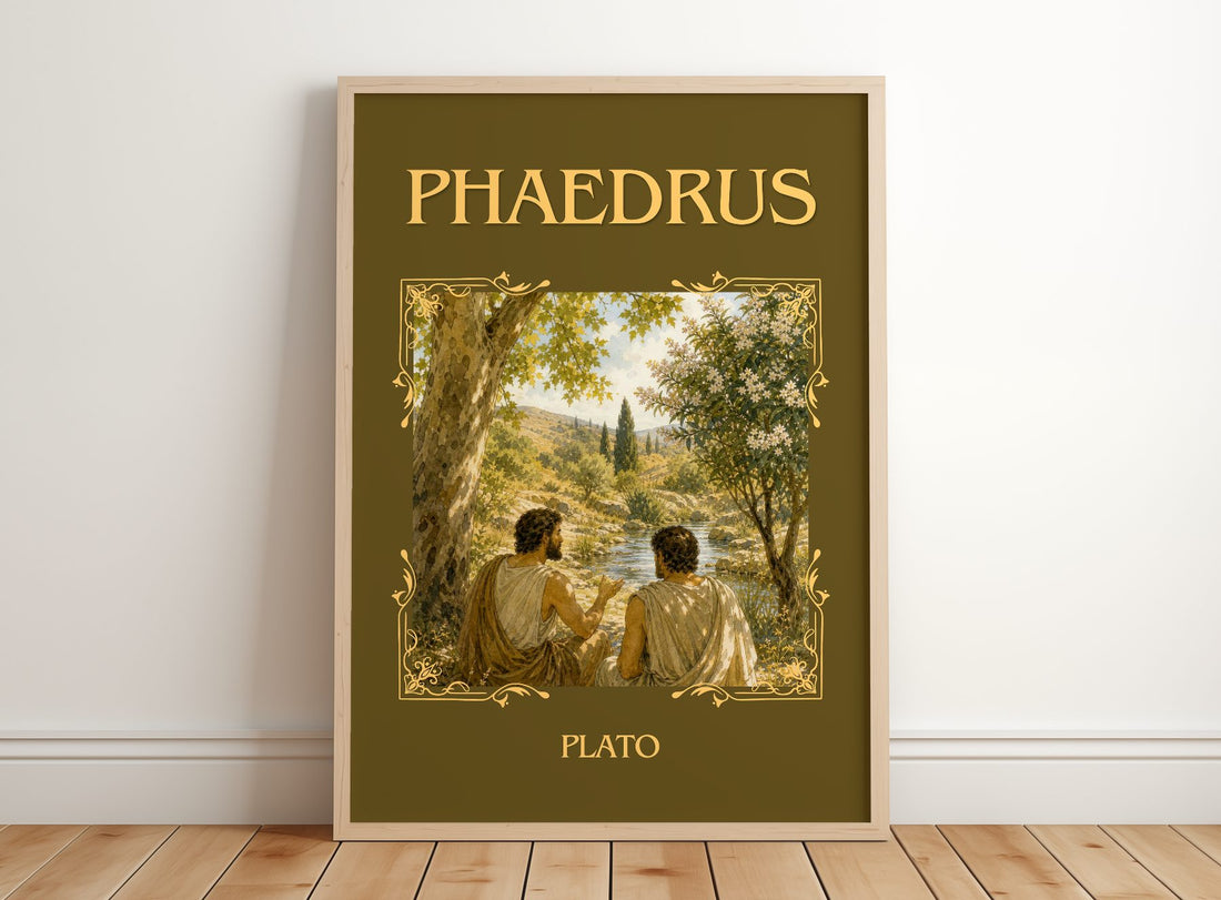 Phaedrus Classic Book Art Print by Plato – framed print leaning on a wooden floor