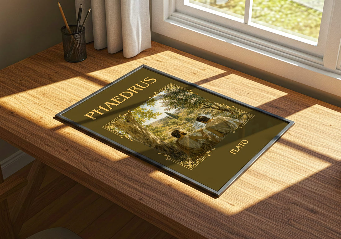 Phaedrus Classic Book Art Print by Plato – print on a sunlit desk
