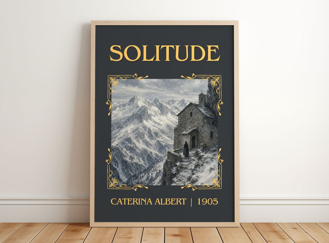 Solitude Classic Book Art Print by Caterina Albert – framed print leaning on a wooden floor