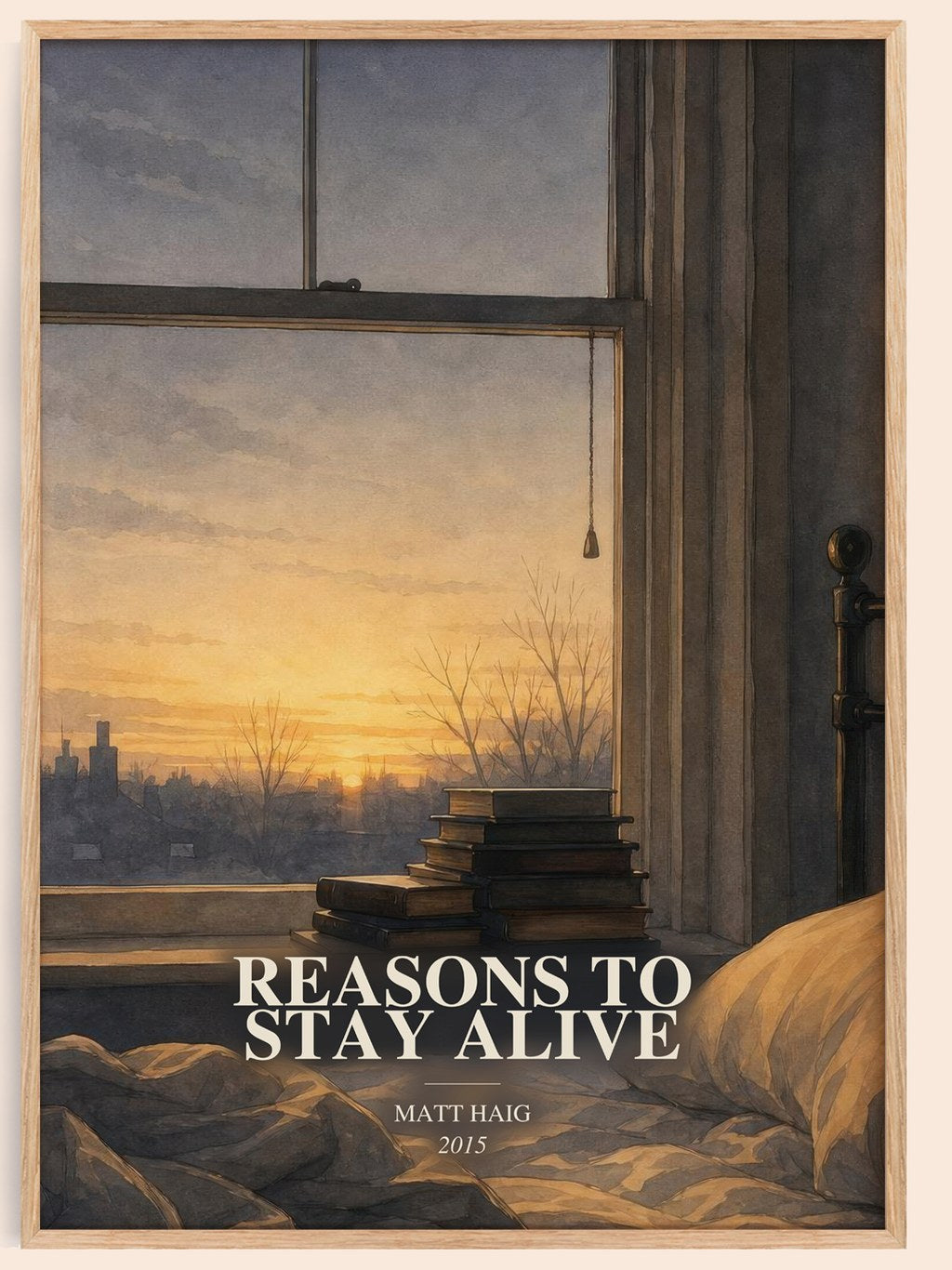 Reasons To Stay Alive watercolour book poster by Matt Haig – framed literary art print