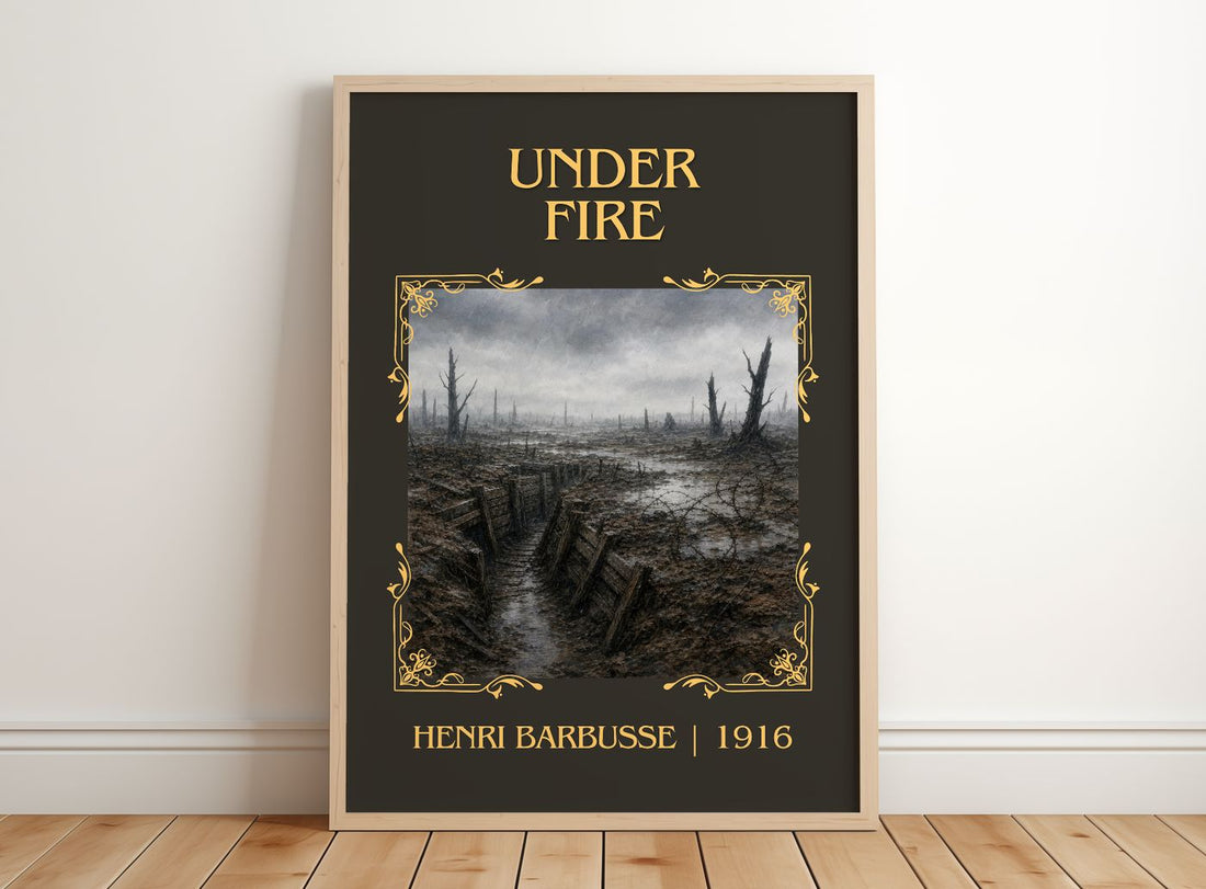 Under Fire Classic Book Art Print by Henri Barbusse – framed print leaning on a wooden floor