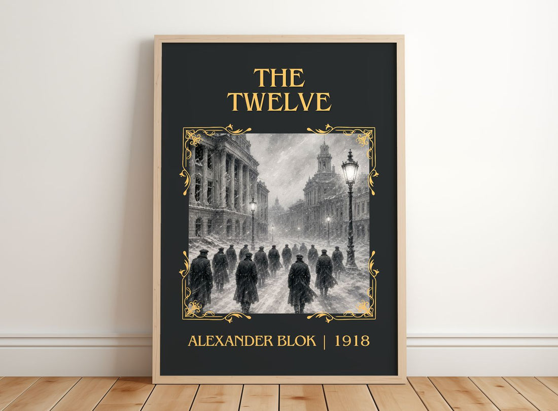 The Twelve Classic Book Art Print by Alexander Blok – framed print leaning on a wooden floor