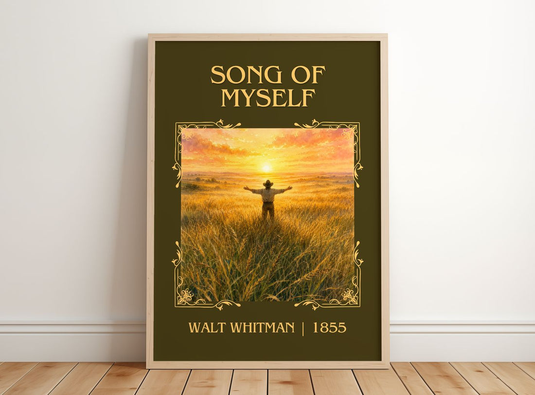 Song Of Myself Classic Book Art Print by Walt Whitman – framed print leaning on a wooden floor