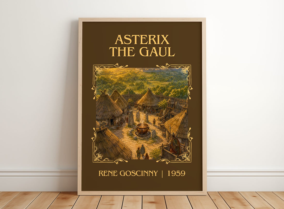 Asterix the Gaul Classic Book Art Print by Rene Goscinny – framed print leaning on a wooden floor